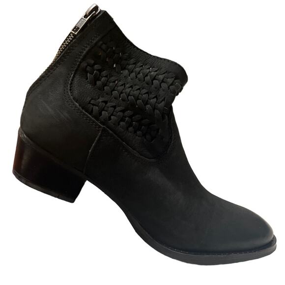 Very Volatile Shoes - Very Volatile Leather Braided Distressed Zip Up Black Booties 8.5